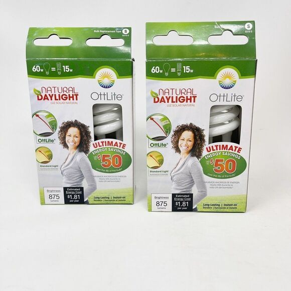 Lot 2 OttLite Bulb 15ED420 15 W Swirl Screw in Light Bulb Natural Light ED15-S - Picture 3 of 4